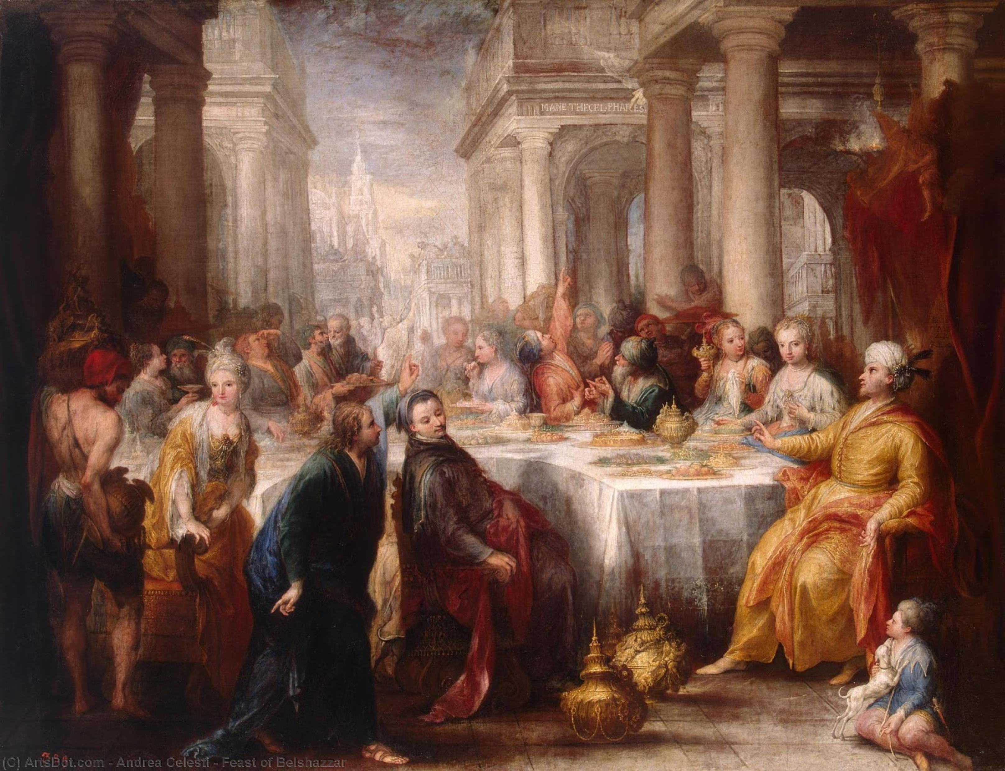 Wikioo.org - The Encyclopedia of Fine Arts - Painting, Artwork by Andrea Celesti - Feast of Belshazzar