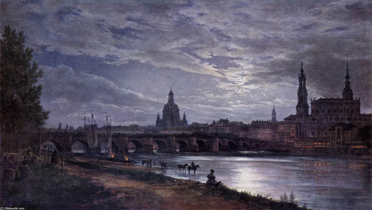 Wikioo.org - The Encyclopedia of Fine Arts - Painting, Artwork by Johan Christian Clausen Dahl - View of Dresden at Full Moon