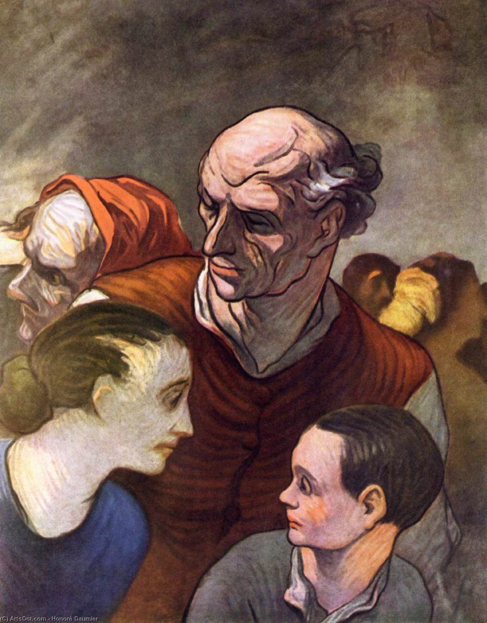 Wikioo.org - The Encyclopedia of Fine Arts - Painting, Artwork by Honoré Daumier - Family on the Barricades in 1848