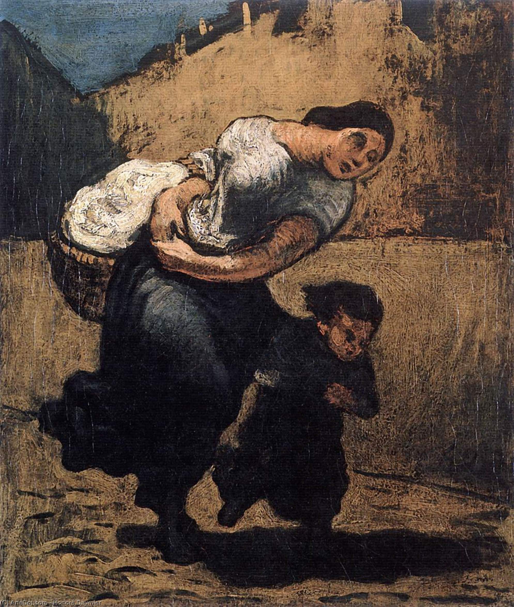 Wikioo.org - The Encyclopedia of Fine Arts - Painting, Artwork by Honoré Daumier - Load (Washerwoman)