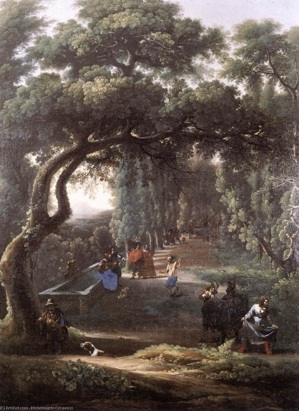 Wikioo.org - The Encyclopedia of Fine Arts - Painting, Artwork by Michelangelo Cerquozzi - Figures in a Tree-lined Avenue