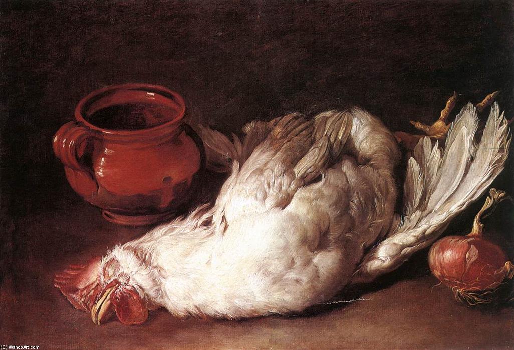 WikiOO.org – 美術百科全書 - 繪畫，作品 Giacomo Ceruti (Pitocchetto) - 静物与母鸡，洋葱和锅