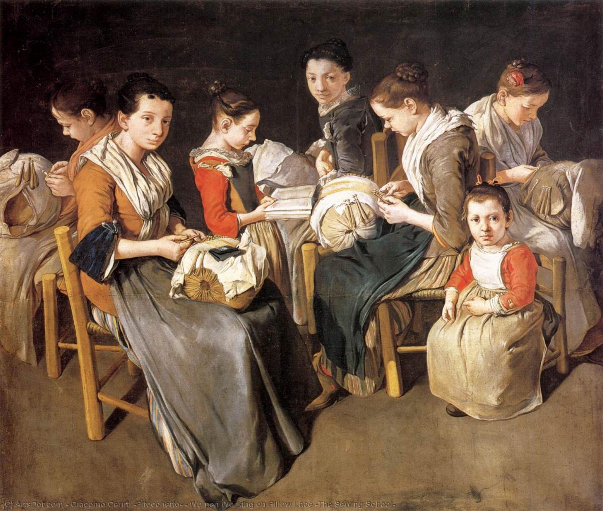 Wikioo.org – La Enciclopedia de las Bellas Artes - Pintura, Obras de arte de Giacomo Ceruti (Pitocchetto) - mujeres trabajando en  almohada  encaje  el  coser  escuela
