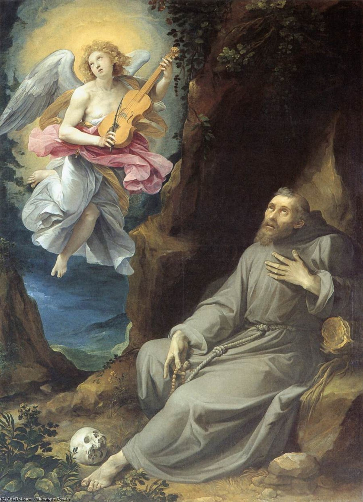 Wikioo.org - The Encyclopedia of Fine Arts - Painting, Artwork by Giuseppe Cesari - St Francis Consoled by an Angel