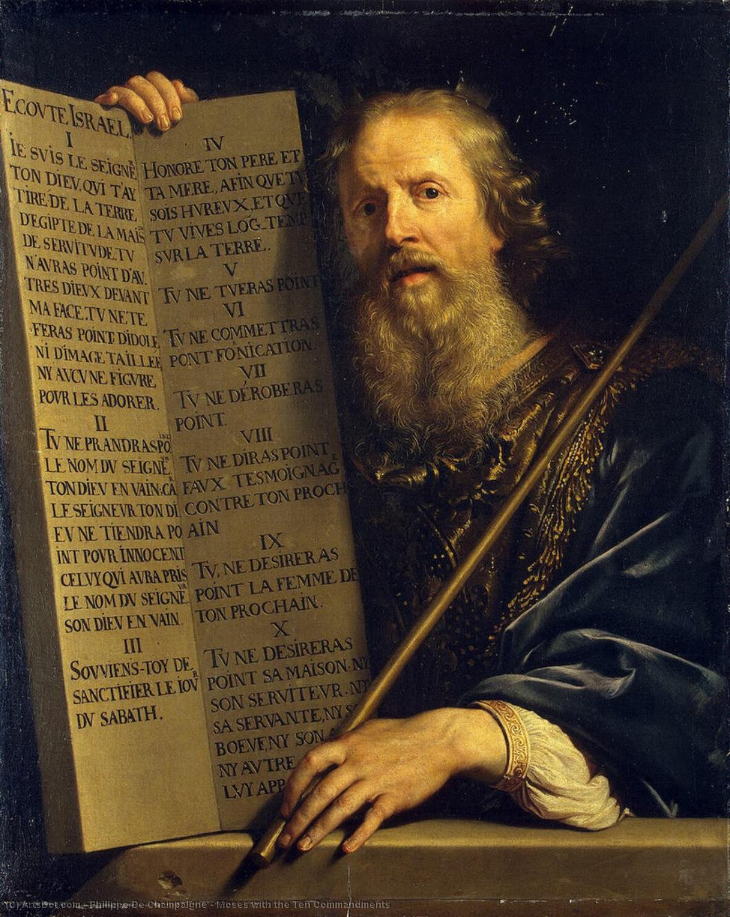 WikiOO.org - Enciclopédia das Belas Artes - Pintura, Arte por Philippe De Champaigne - Moses with the Ten Commandments