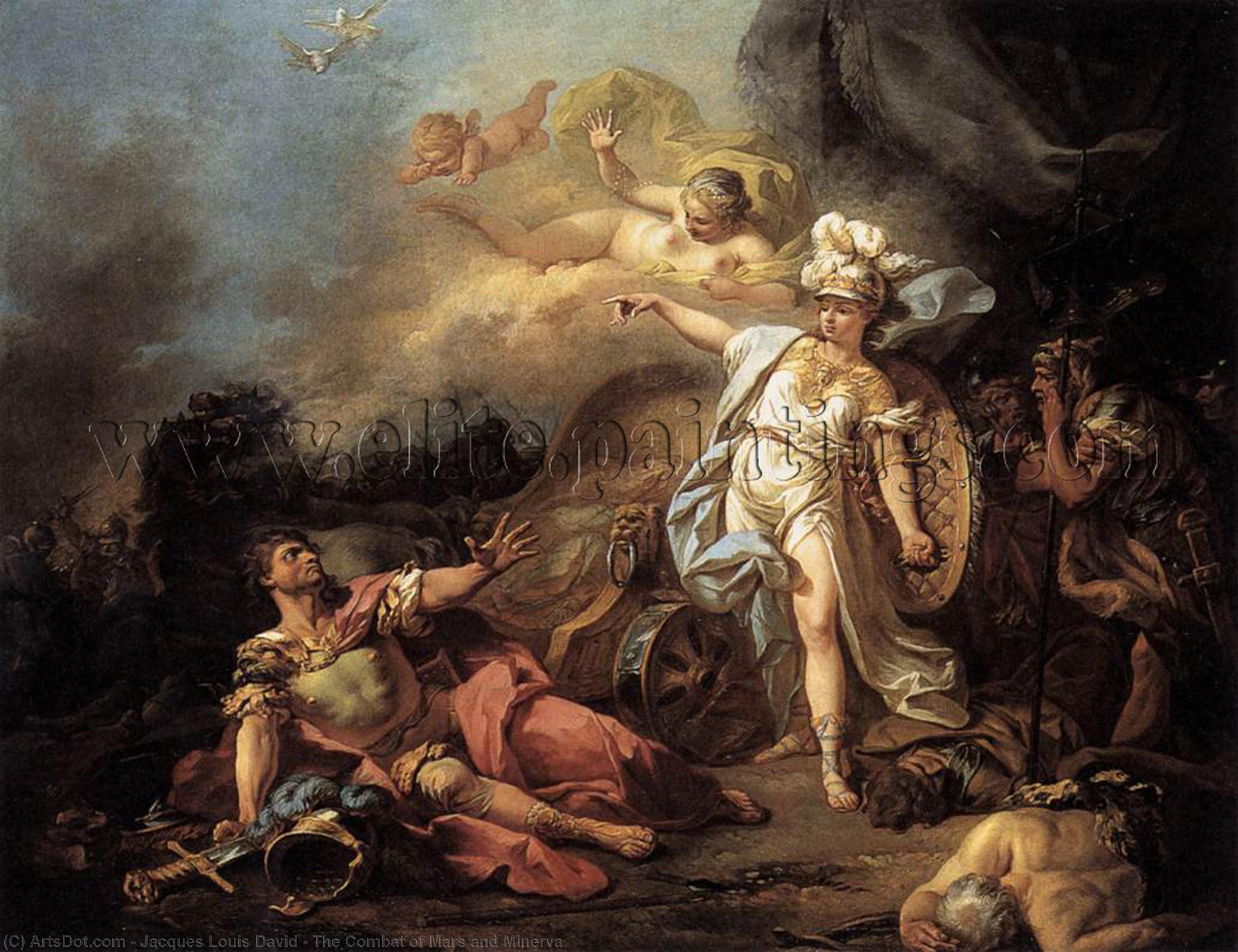 Wikioo.org – La Enciclopedia de las Bellas Artes - Pintura, Obras de arte de Jacques Louis David - el combate de marte asícomo Minerva