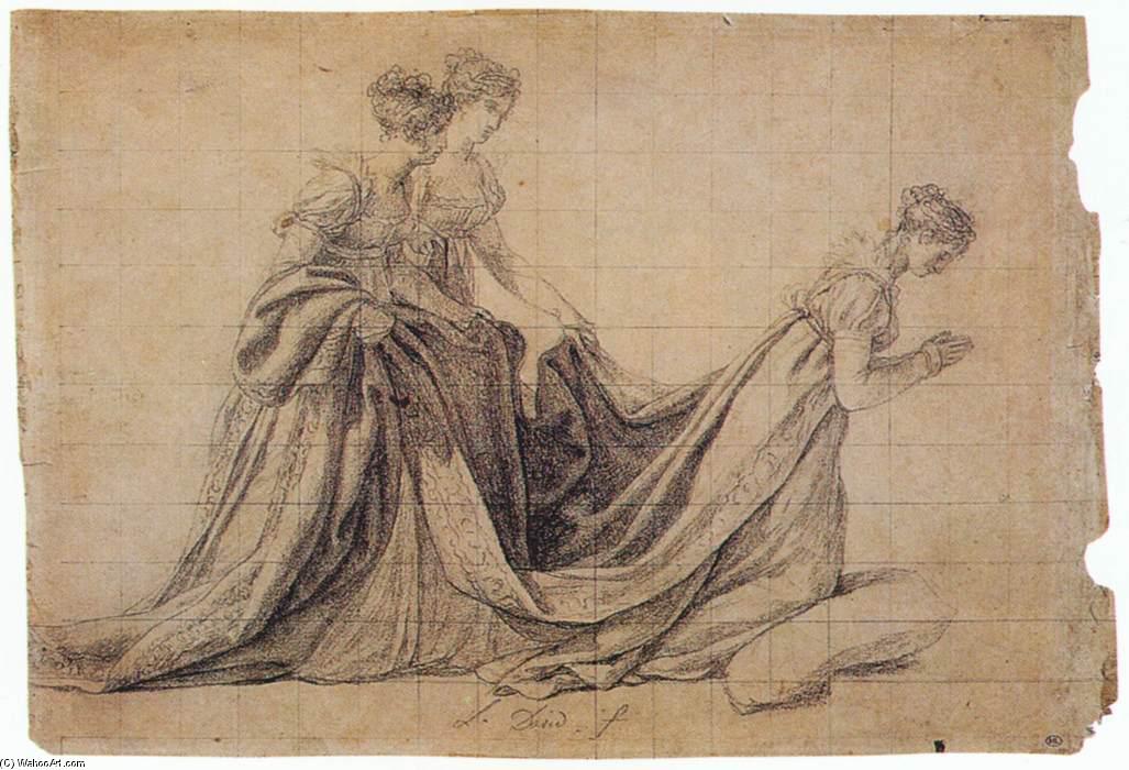 WikiOO.org - Encyclopedia of Fine Arts - Schilderen, Artwork Jacques Louis David - The Empress Josephine Kneeling with Mme de la Rochefoucauld and Mme de la Valette