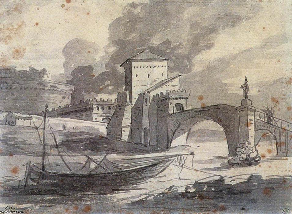 WikiOO.org - Encyclopedia of Fine Arts - Lukisan, Artwork Jacques Louis David - View of the Tiber and Castel St Angelo