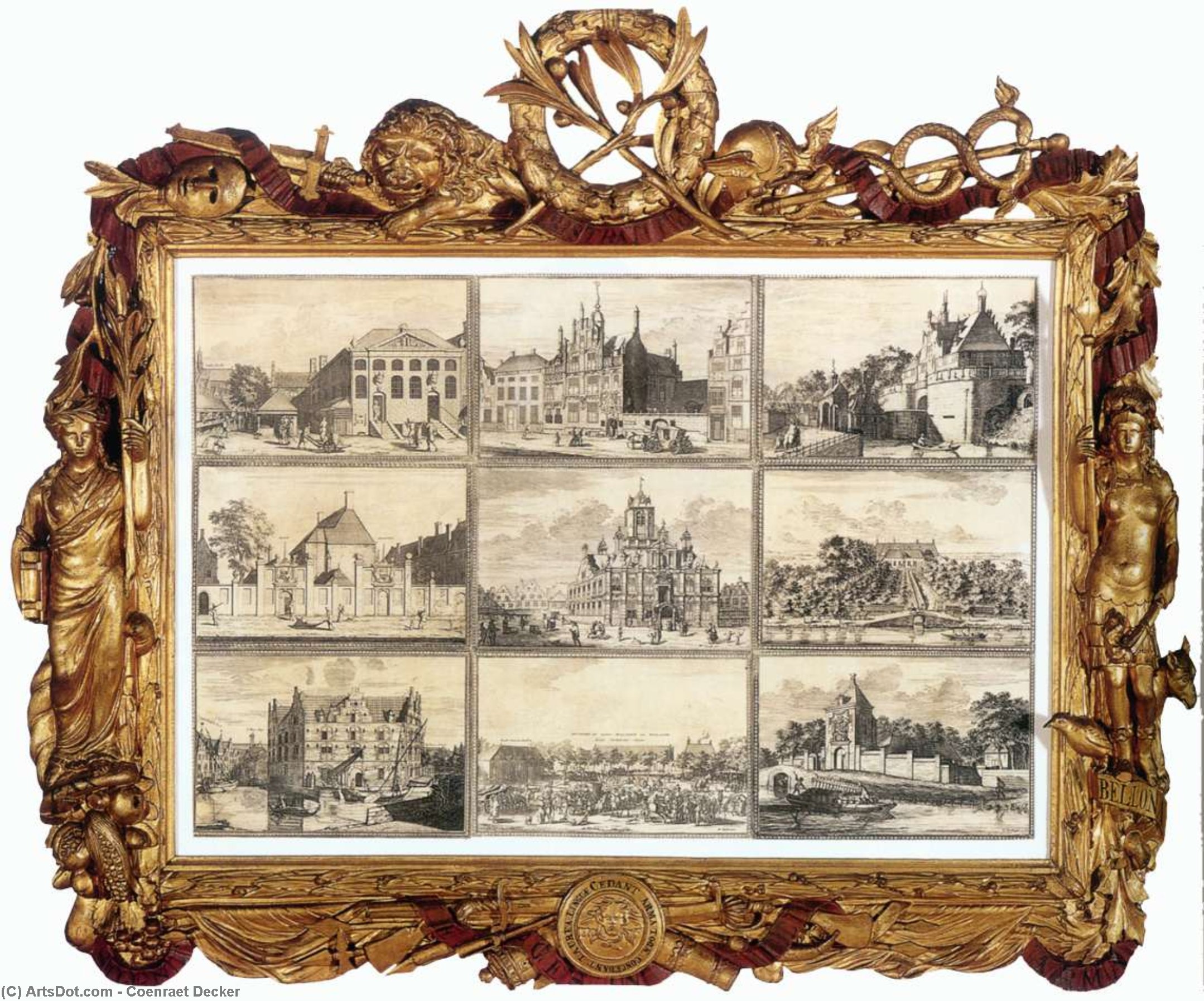 WikiOO.org - Encyclopedia of Fine Arts - Lukisan, Artwork Coenraet Decker - Nine Images of Public Buildings of Delft