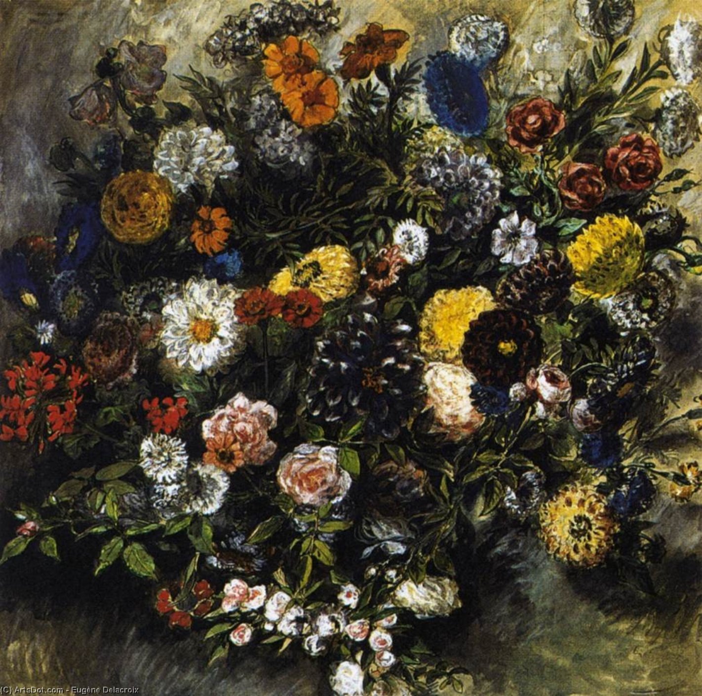 Wikoo.org - موسوعة الفنون الجميلة - اللوحة، العمل الفني Eugène Delacroix - Bouquet of Flowers