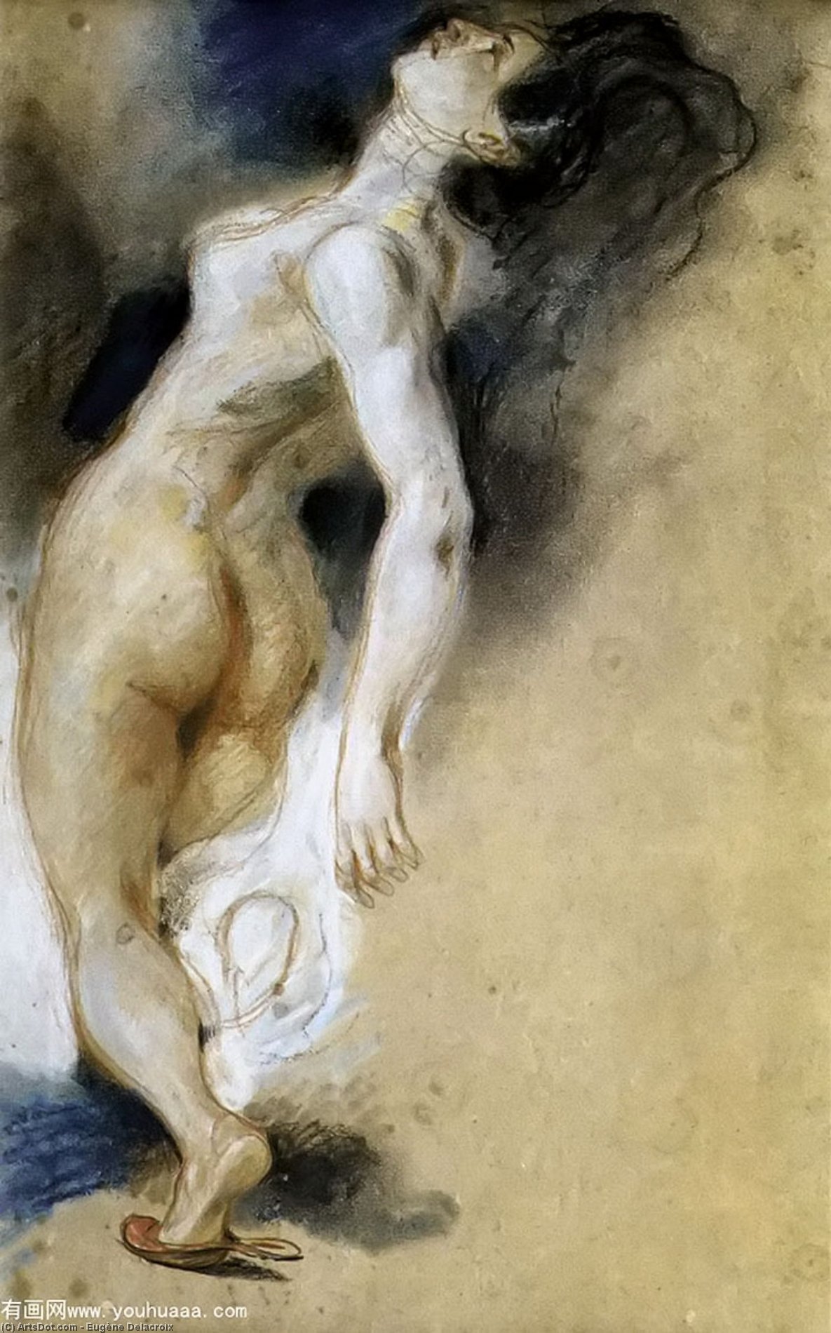 Wikoo.org - موسوعة الفنون الجميلة - اللوحة، العمل الفني Eugène Delacroix - Female Nude, Killed from Behind