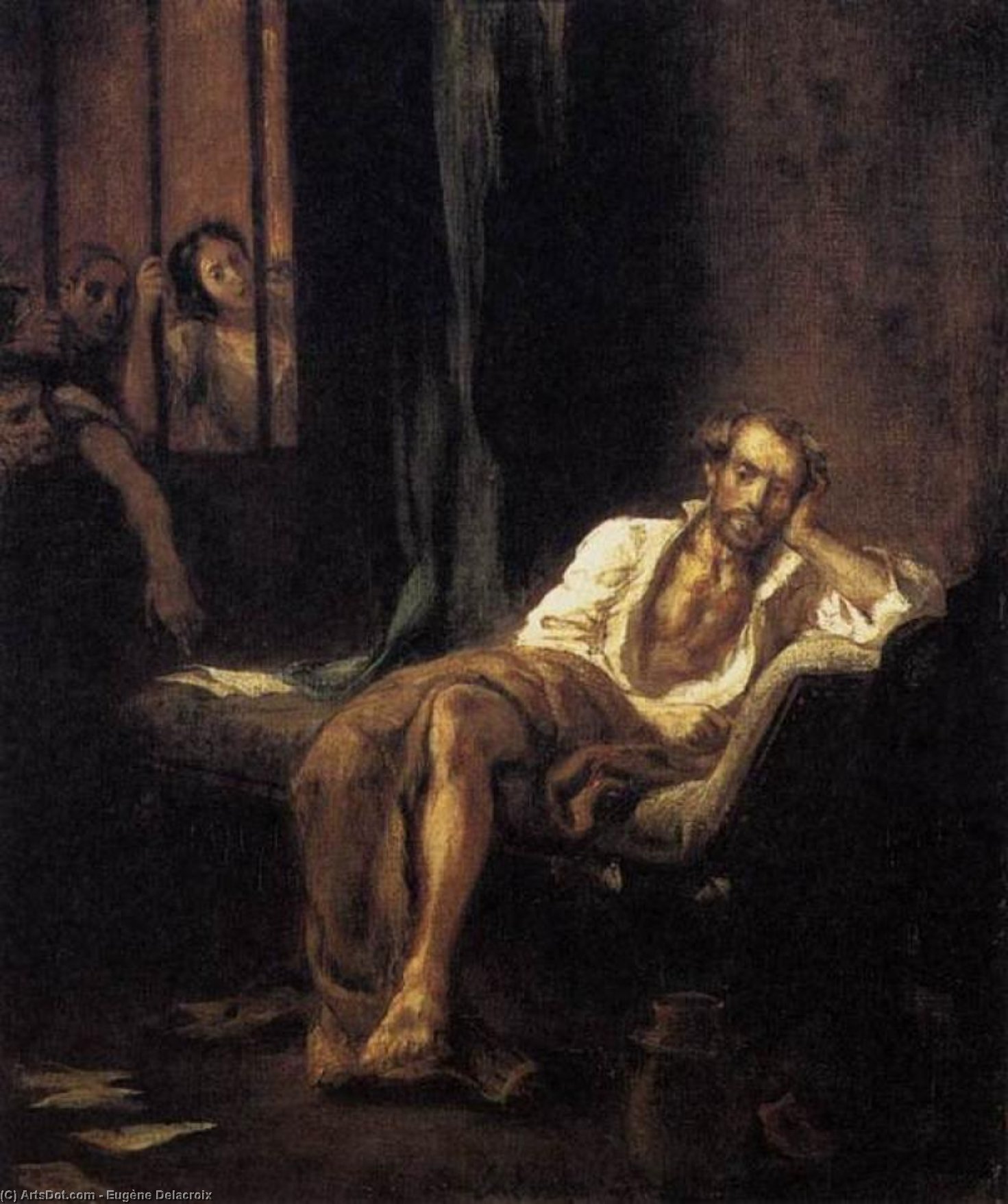 WikiOO.org - Encyclopedia of Fine Arts - Maleri, Artwork Eugène Delacroix - Tasso in the Madhouse