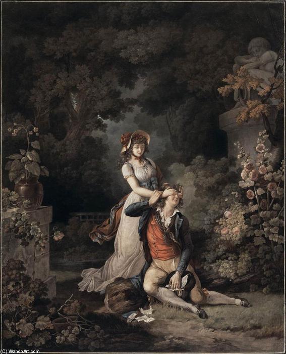 WikiOO.org - Encyclopedia of Fine Arts - Maleri, Artwork Charles Melchior Descourtis - Lover Surprised