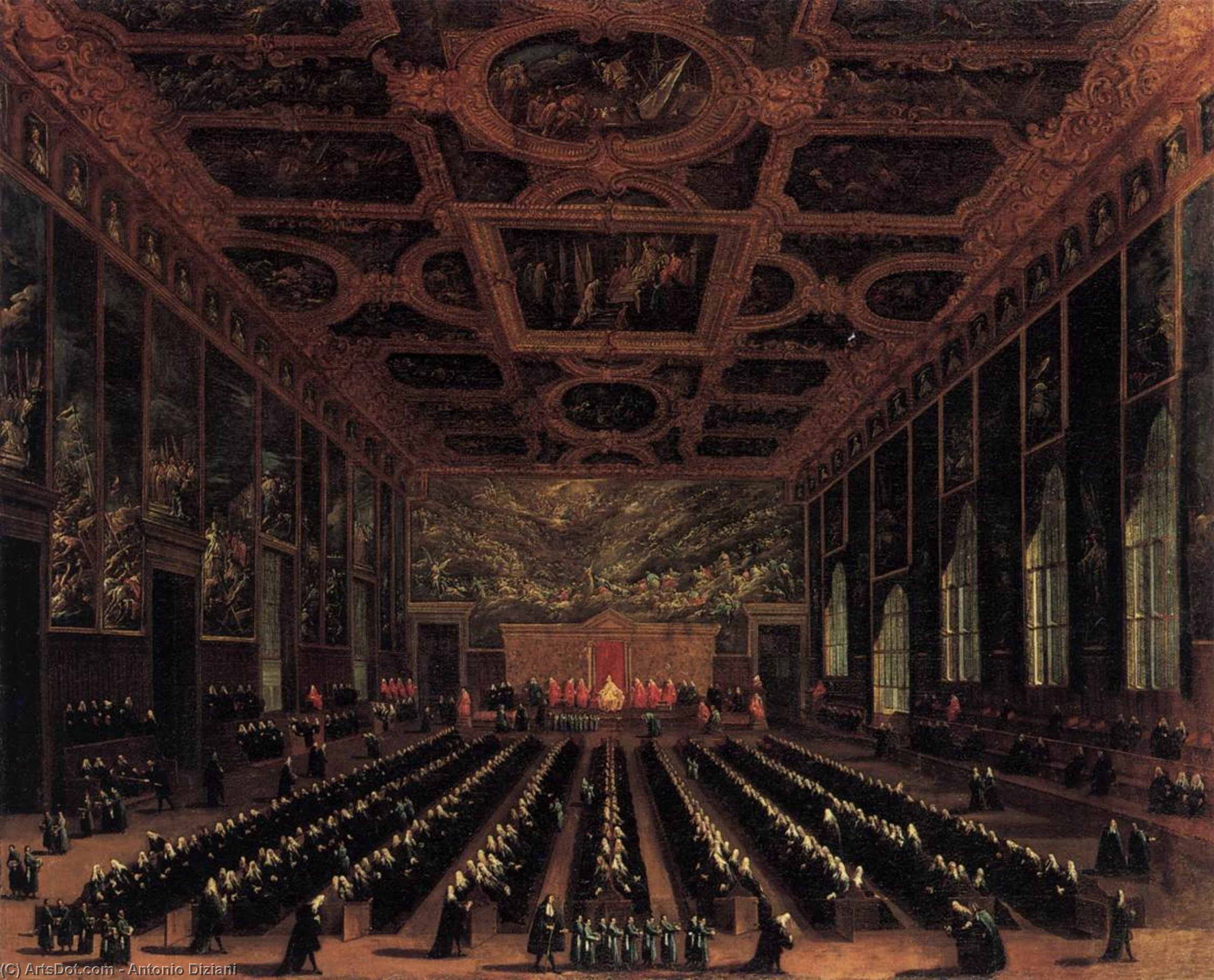 Wikioo.org – La Enciclopedia de las Bellas Artes - Pintura, Obras de arte de Antonio Diziani - la sala del gran consejo Palacio Ducal