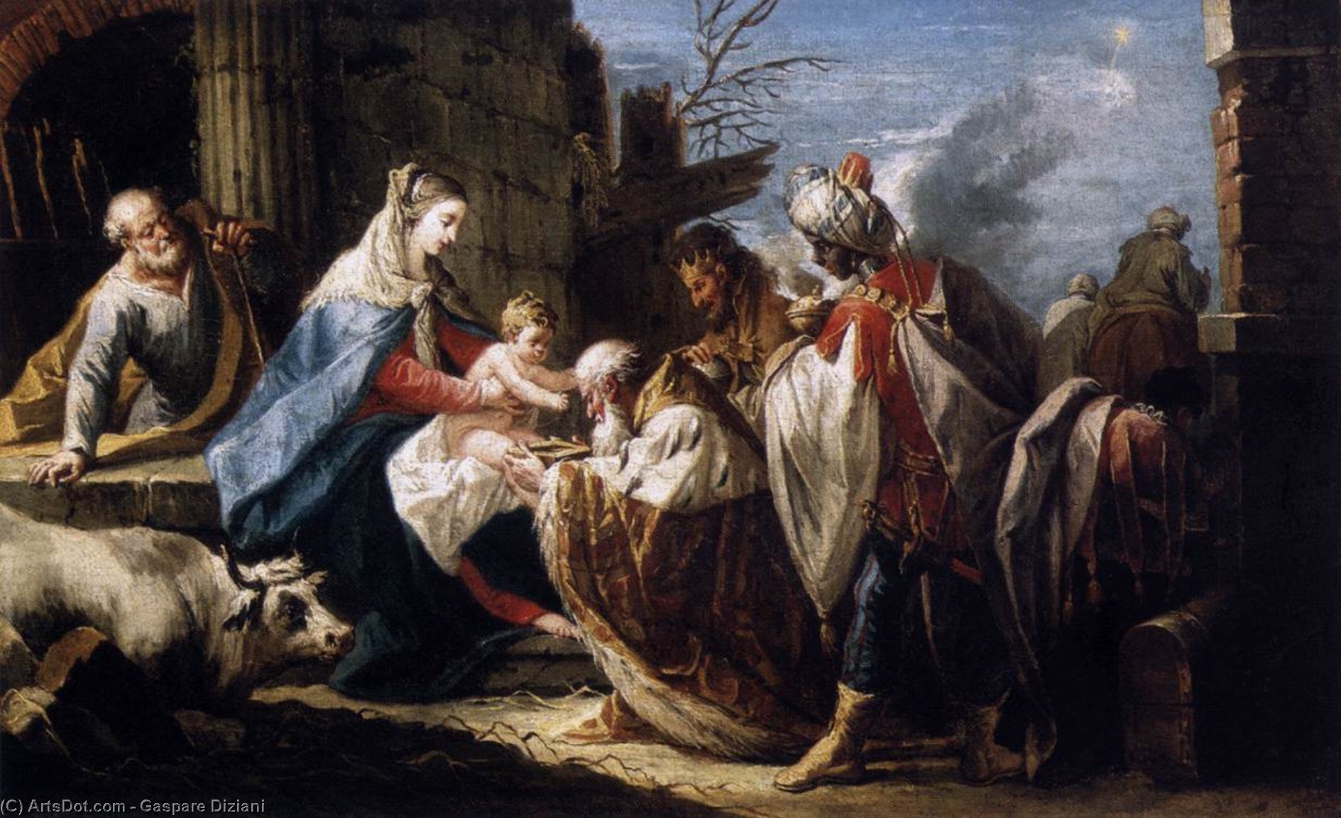 WikiOO.org - Enciklopedija dailės - Tapyba, meno kuriniai Gaspare Diziani - Adoration of the Magi