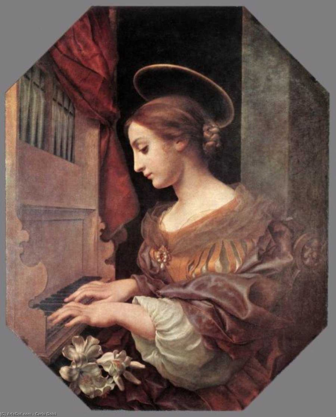 Wikioo.org - Bách khoa toàn thư về mỹ thuật - Vẽ tranh, Tác phẩm nghệ thuật Carlo Dolci - St Cecilia at the Organ