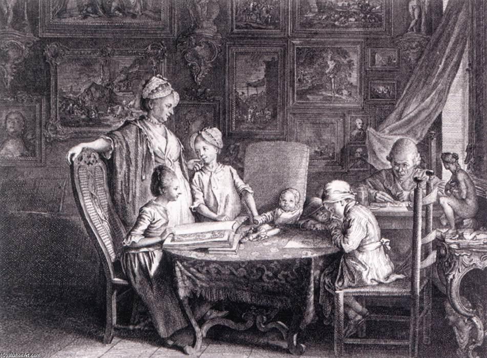 Wikioo.org - The Encyclopedia of Fine Arts - Painting, Artwork by Daniel Nikolaus Chodowiecki - Self-Portrait with Family at the Table