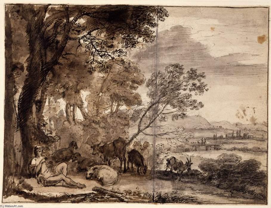 WikiOO.org - Енциклопедия за изящни изкуства - Живопис, Произведения на изкуството Claude Lorrain (Claude Gellée) - Landscape with a Goatherd