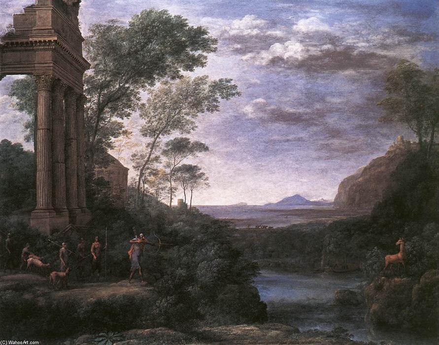 Wikioo.org - The Encyclopedia of Fine Arts - Painting, Artwork by Claude Lorrain (Claude Gellée) - Landscape with Ascanius Shooting the Stag of Sylvia