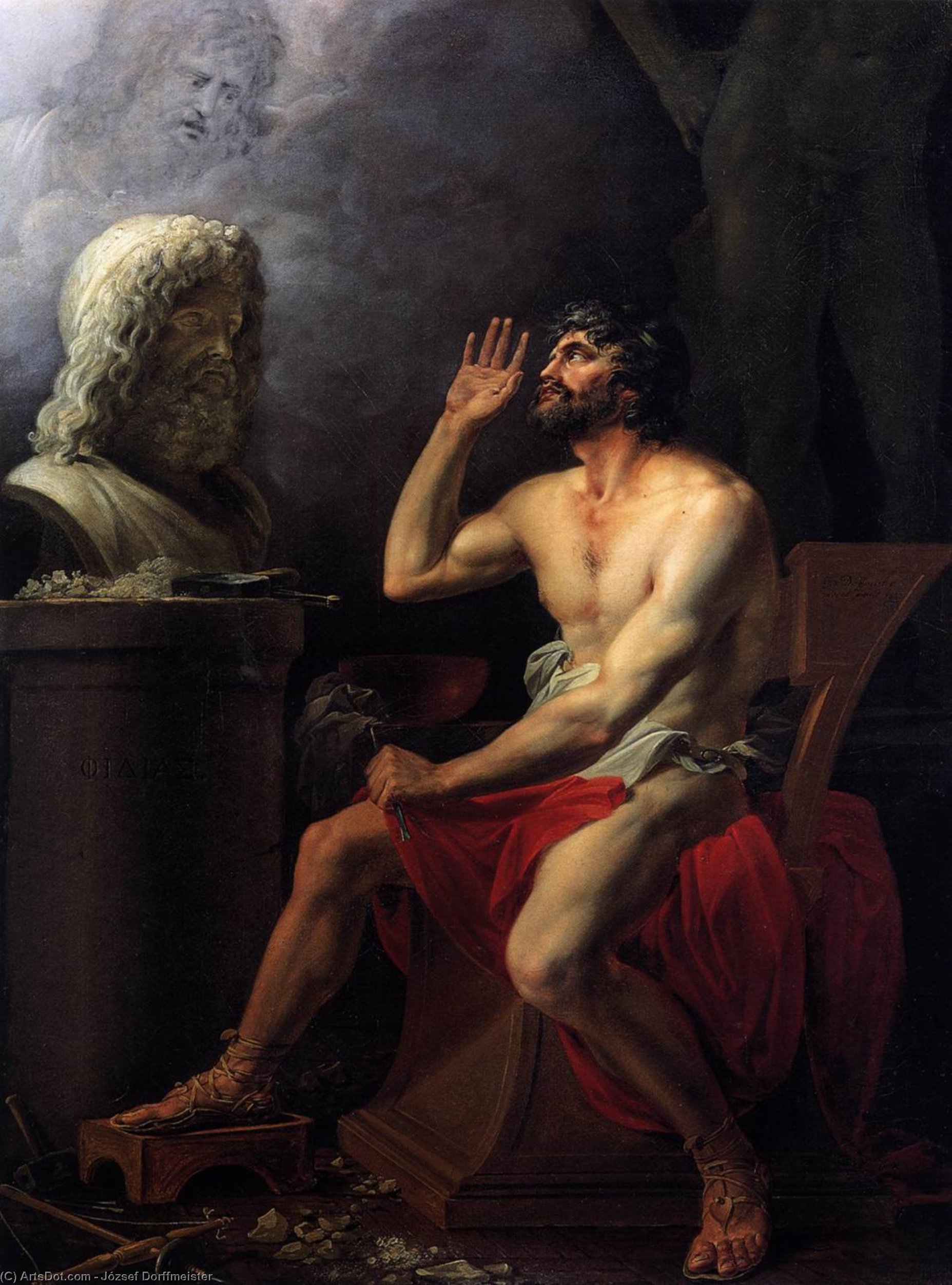Wikioo.org - สารานุกรมวิจิตรศิลป์ - จิตรกรรม József Dorffmeister - Phidias Chiselling the Bust of Zeus