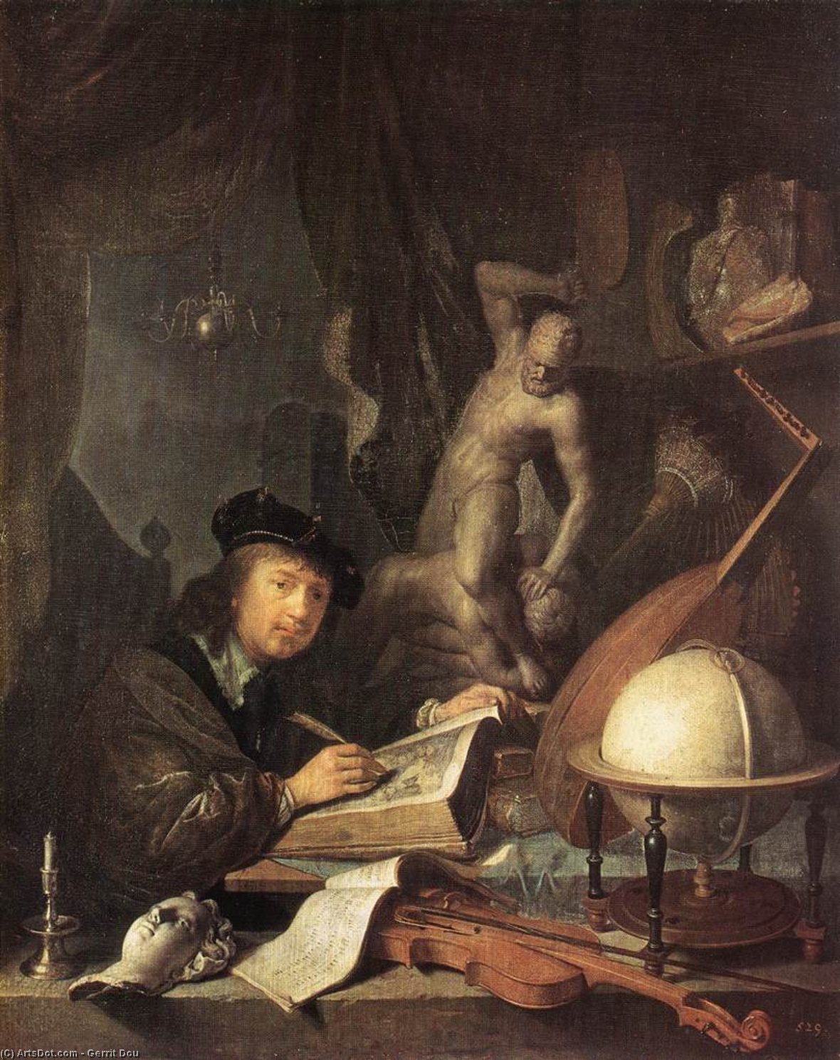 WikiOO.org - Encyclopedia of Fine Arts - Maleri, Artwork Gerrit (Gérard) Dou - Painter in his Studio