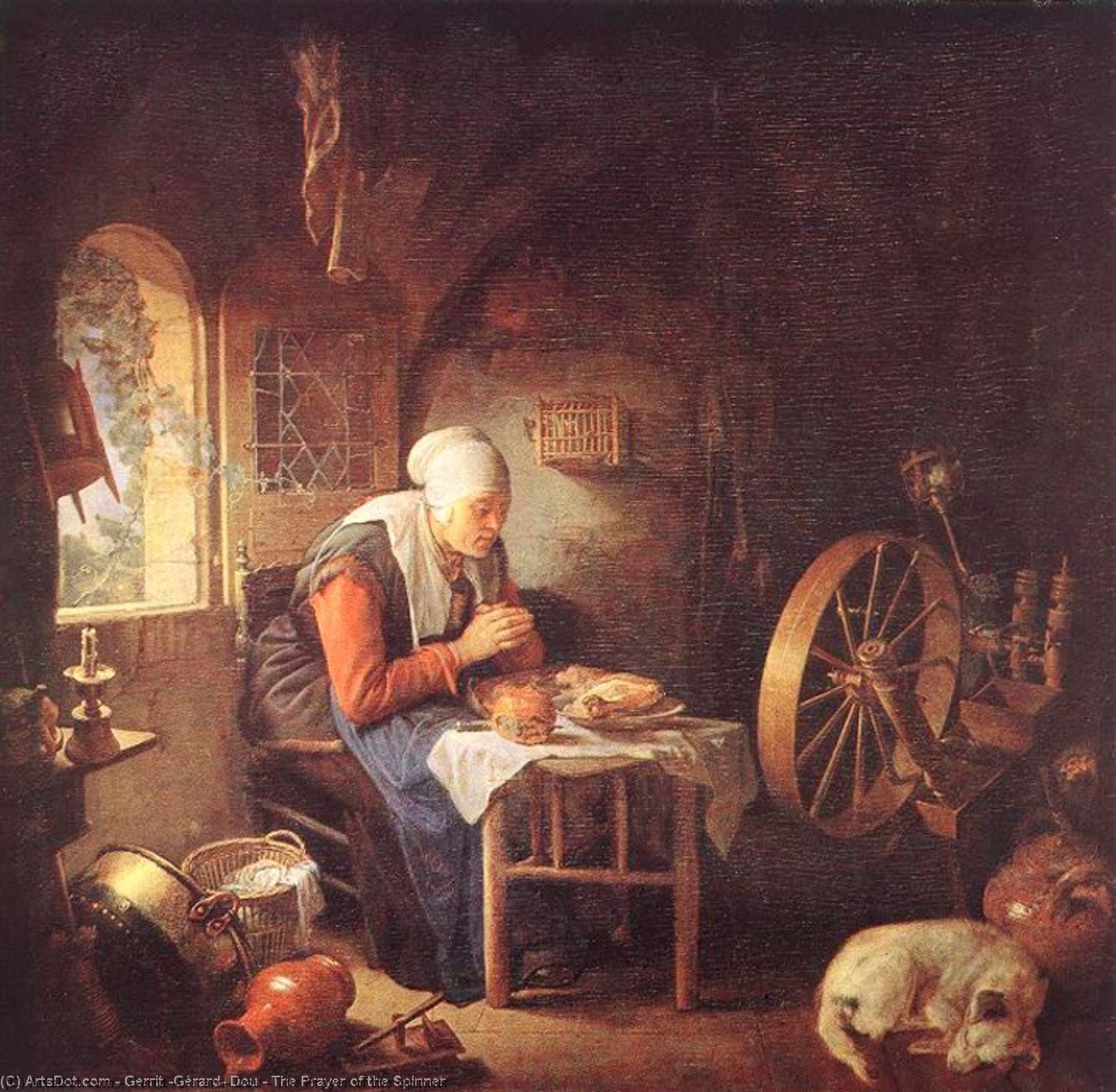 Wikioo.org - The Encyclopedia of Fine Arts - Painting, Artwork by Gerrit (Gérard) Dou - The Prayer of the Spinner