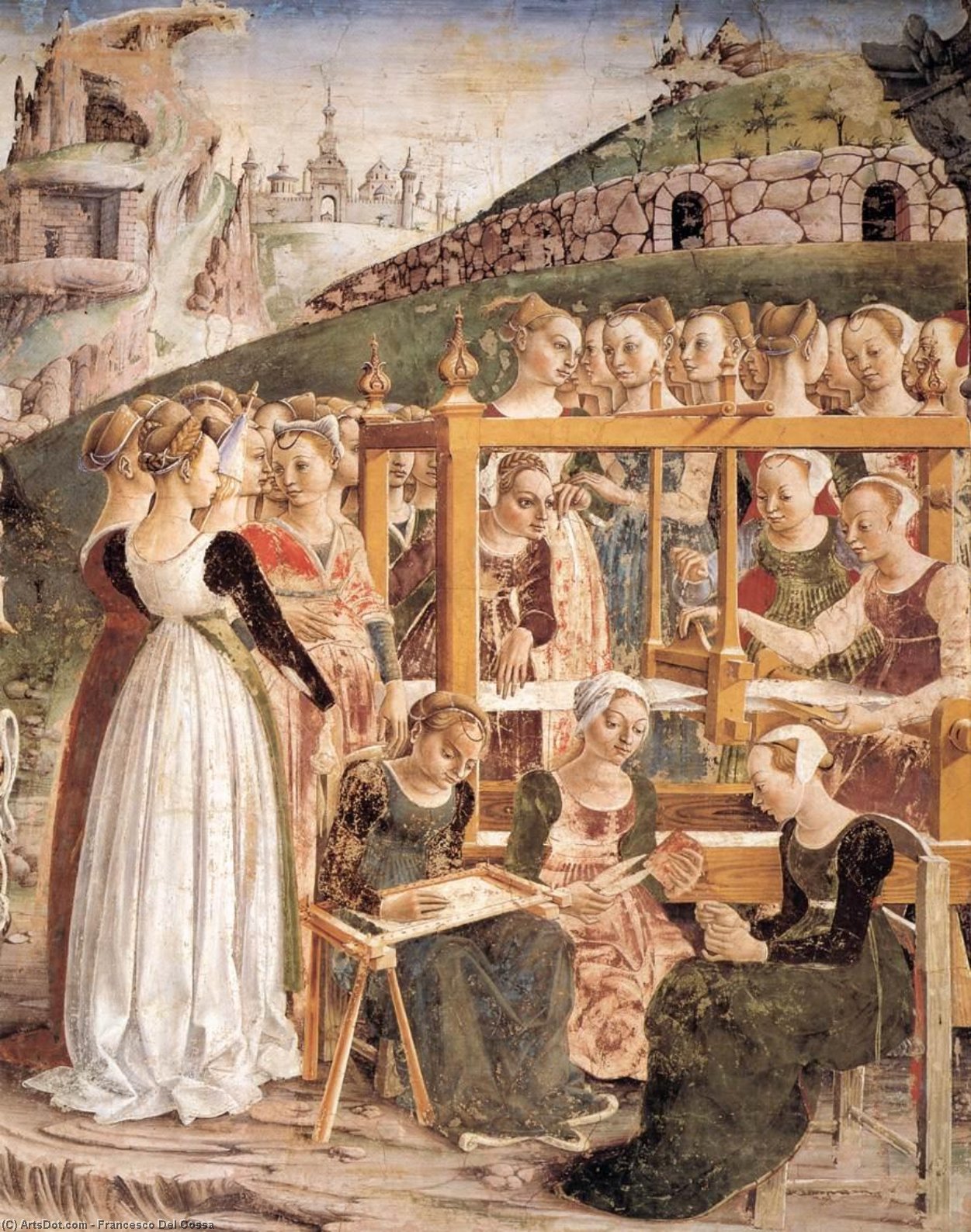 WikiOO.org - Enciclopedia of Fine Arts - Pictura, lucrări de artă Francesco Del Cossa - Allegory of March: Triumph of Minerva (detail) (15)