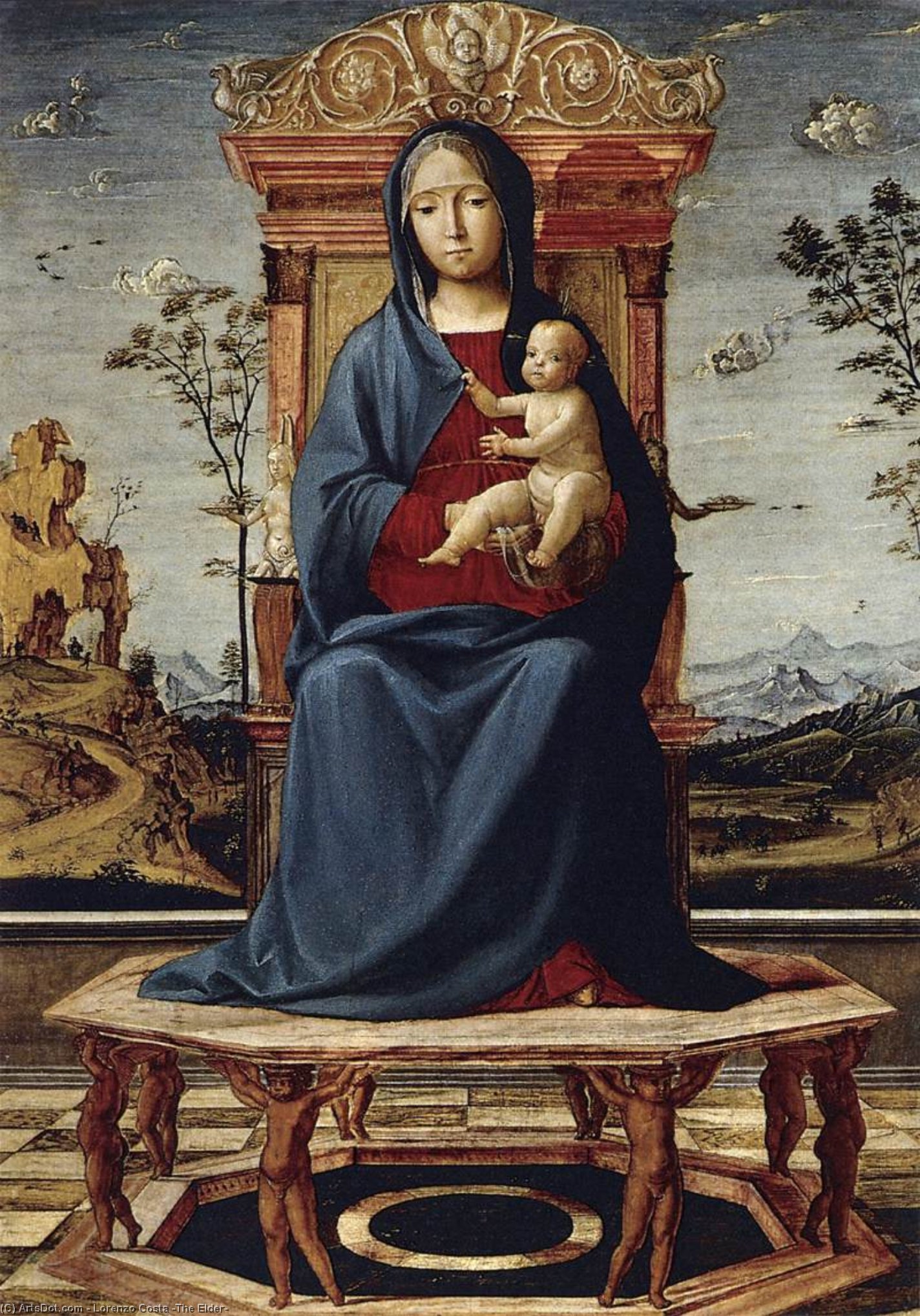 Wikioo.org - The Encyclopedia of Fine Arts - Painting, Artwork by Lorenzo Costa (The Elder) - Virgin and Child Enthroned
