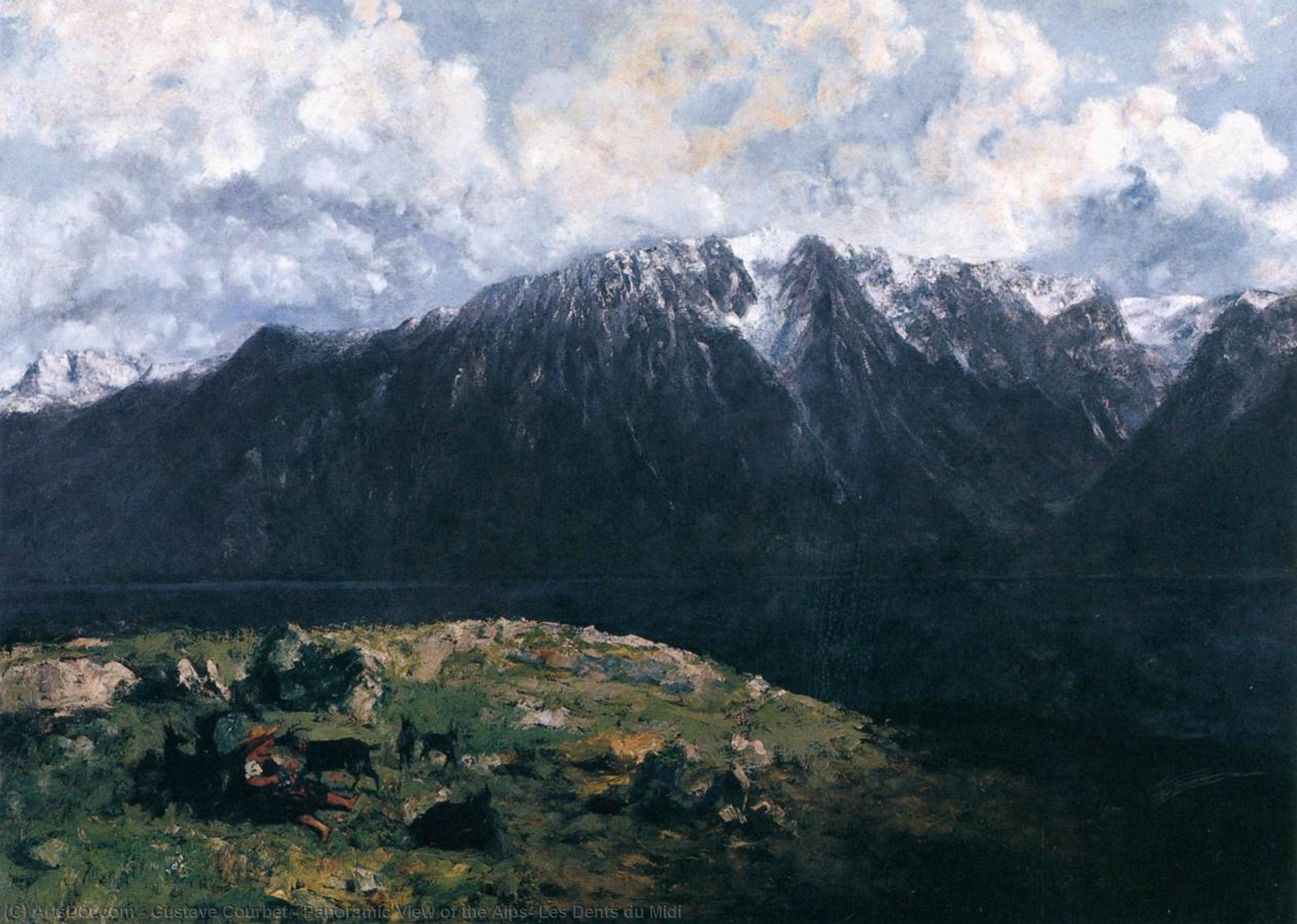 Wikioo.org - Die Enzyklopädie bildender Kunst - Malerei, Kunstwerk von Gustave Courbet - panoramablick von dem Alpen , Les Dellen du Midimode