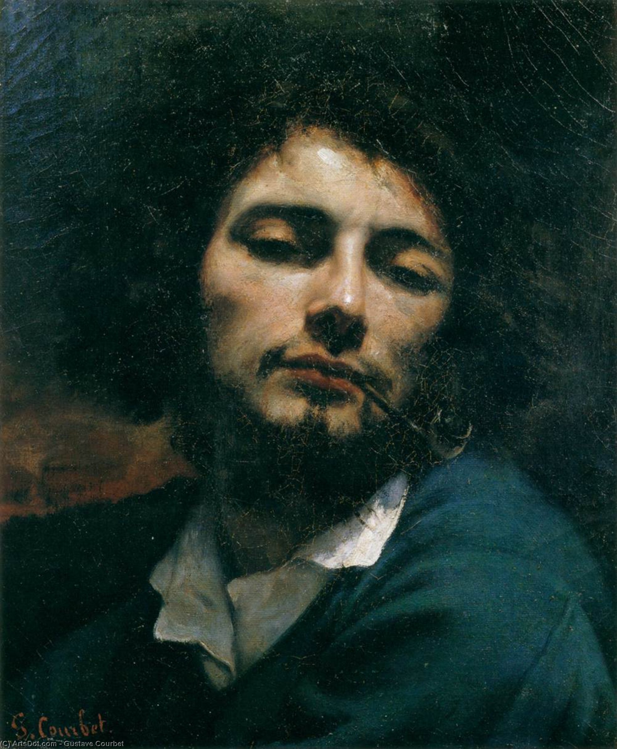 WikiOO.org - 百科事典 - 絵画、アートワーク Gustave Courbet - セルフポートレート（） 男  と一緒に  パイプ