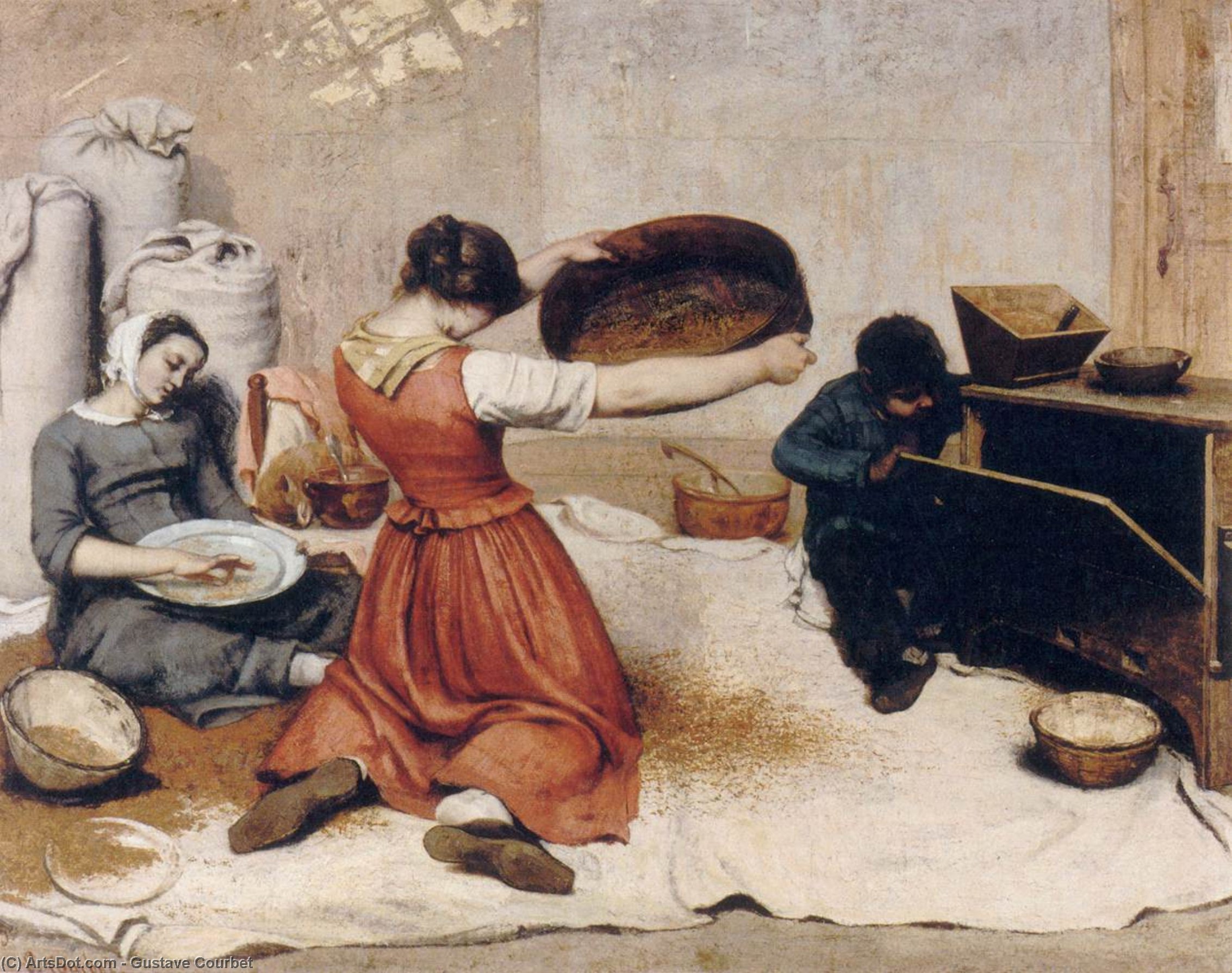 Wikioo.org - The Encyclopedia of Fine Arts - Painting, Artwork by Gustave Courbet - The Grain Sifters