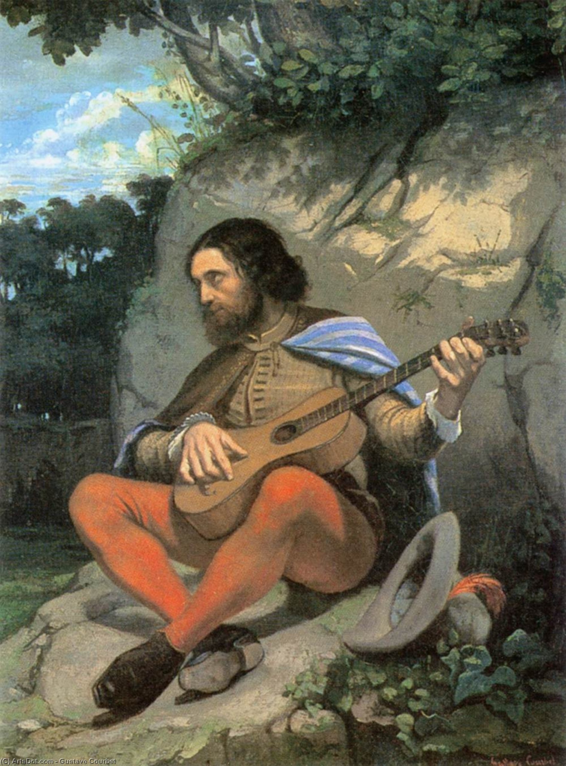 WikiOO.org - Encyclopedia of Fine Arts - Schilderen, Artwork Gustave Courbet - Young Man in a Landscape (The Guitarrero)