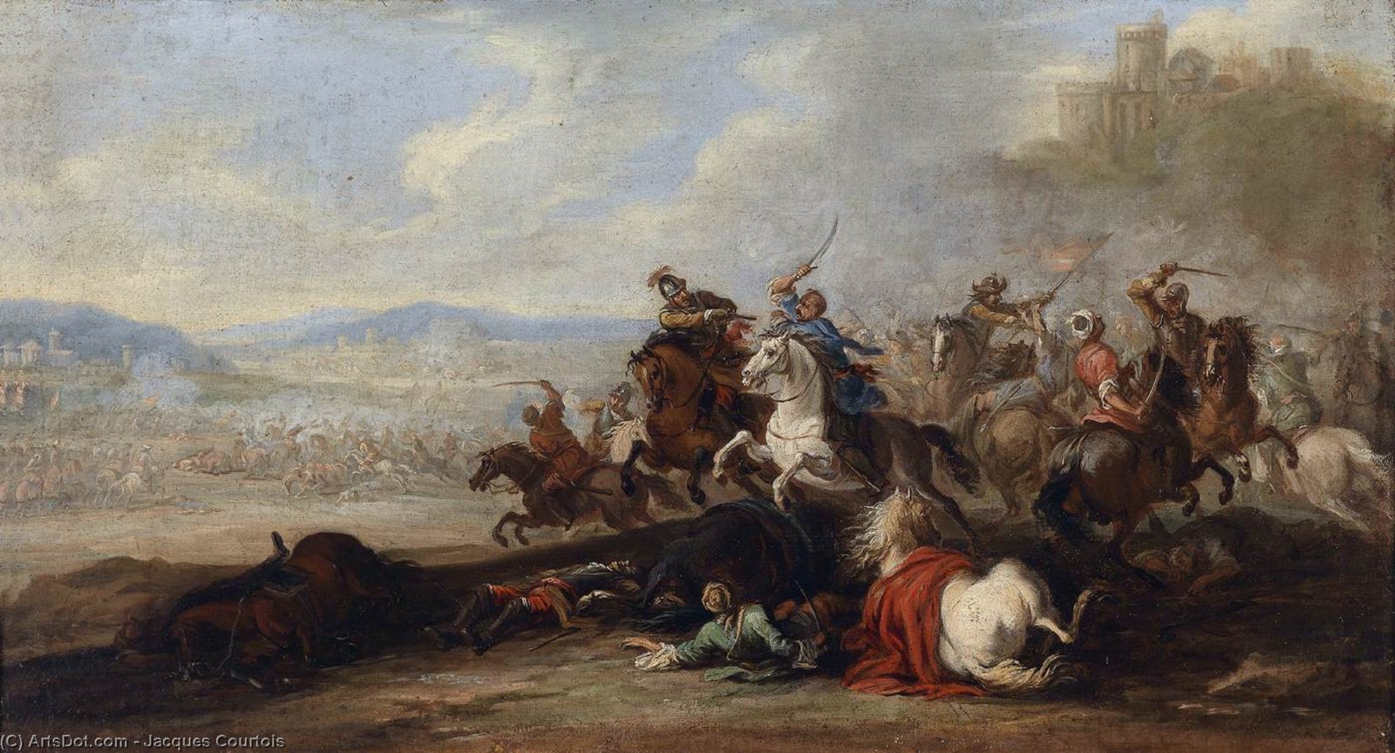 Wikoo.org - موسوعة الفنون الجميلة - اللوحة، العمل الفني Jacques Courtois - Cavalry Battle between Christians and Turks