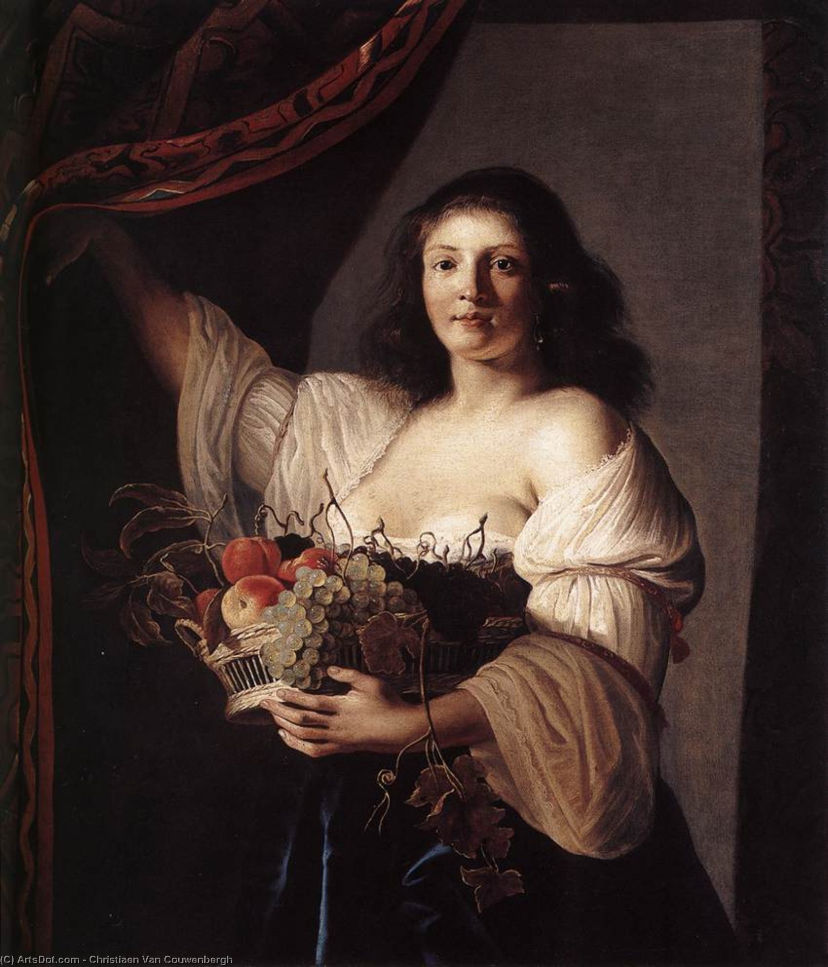 Wikioo.org - The Encyclopedia of Fine Arts - Painting, Artwork by Christiaen Van Couwenbergh - Woman with a Basket of Fruit