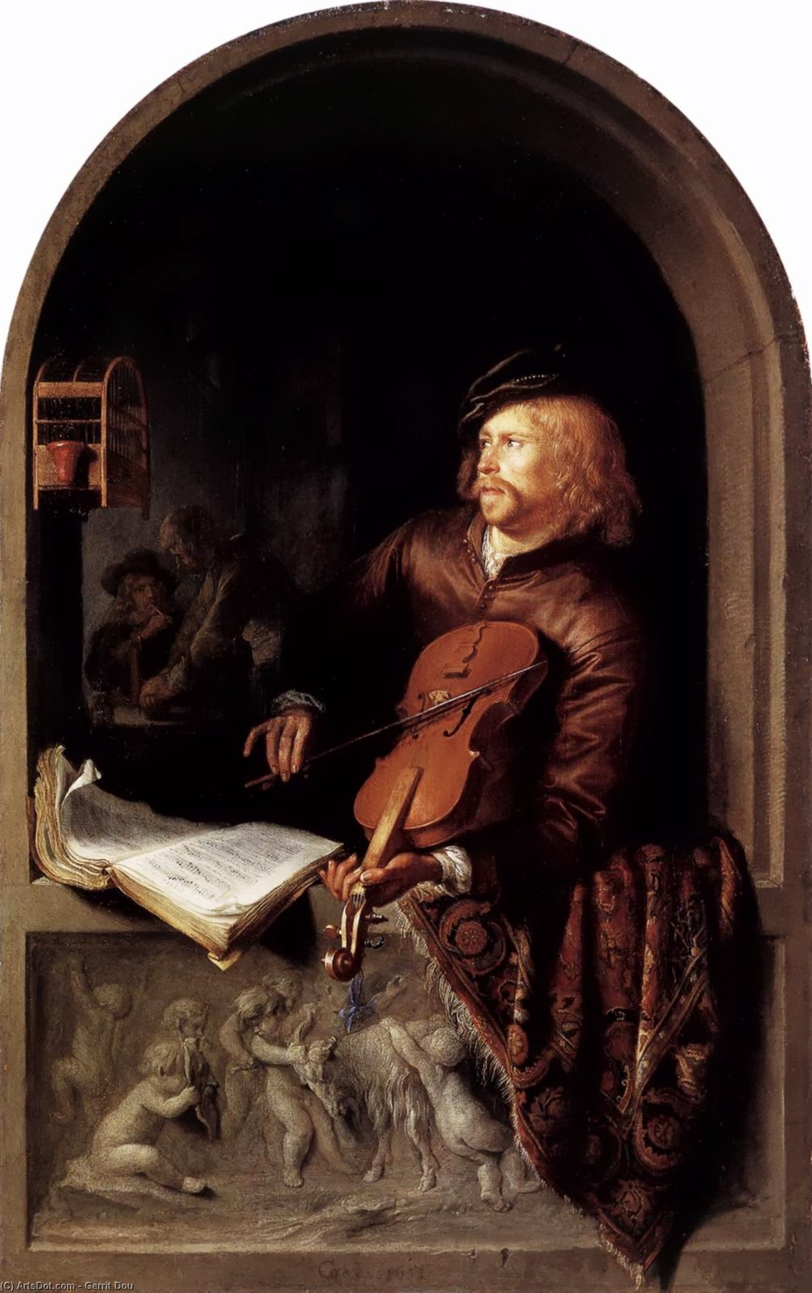 WikiOO.org - Encyclopedia of Fine Arts - Maleri, Artwork Gerrit (Gérard) Dou - Violon Player