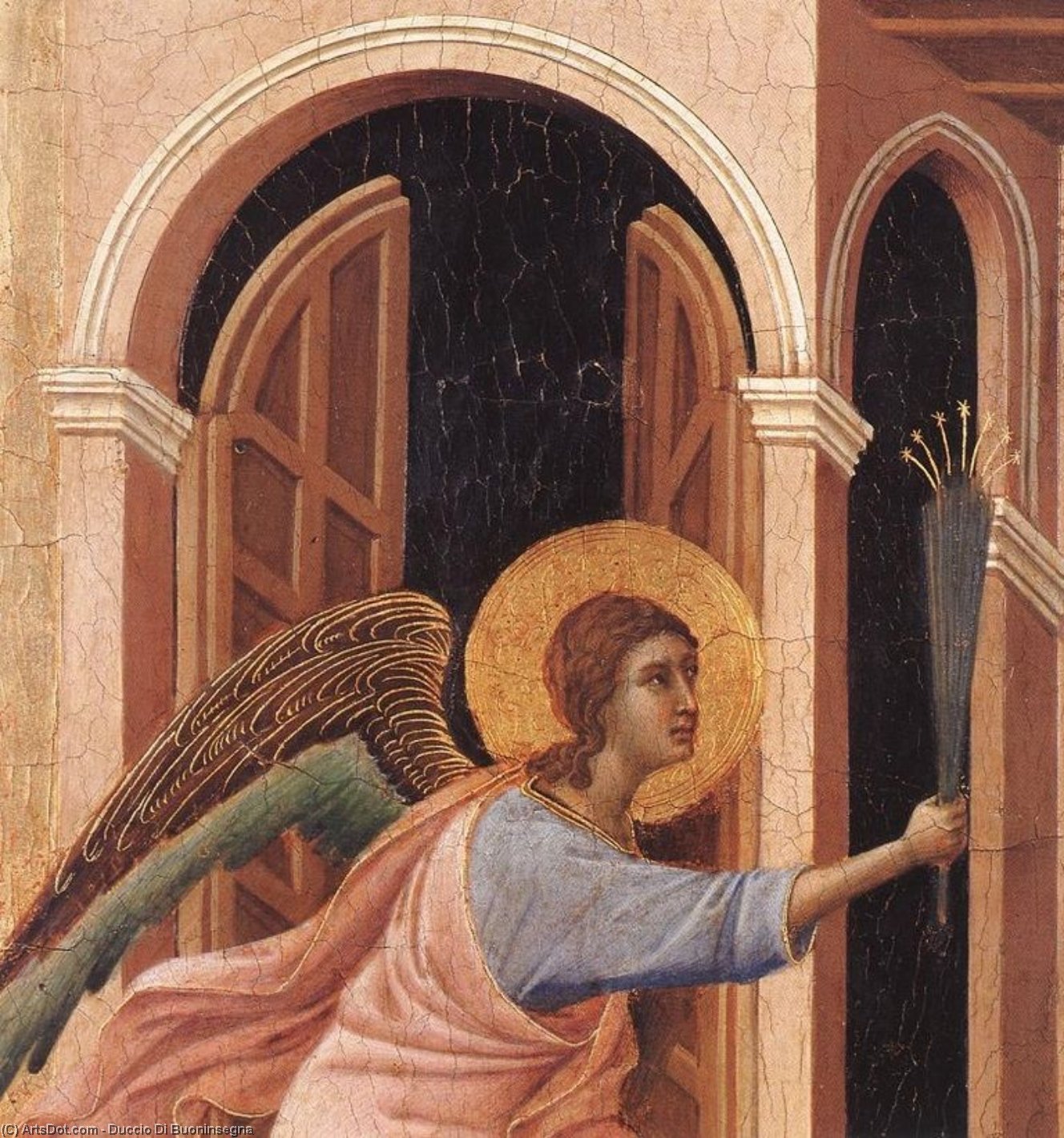 Wikioo.org – L'Enciclopedia delle Belle Arti - Pittura, Opere di Duccio Di Buoninsegna - annuncio di morte  per  dopodomani  vergine  particolare