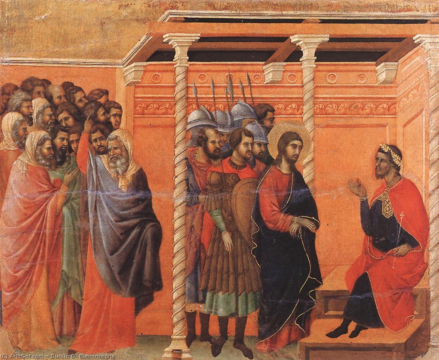 Wikioo.org - สารานุกรมวิจิตรศิลป์ - จิตรกรรม Duccio Di Buoninsegna - Christ Accused by the Pharisees