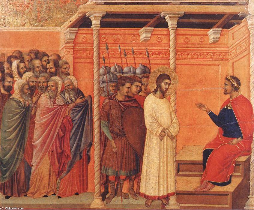 Wikioo.org - สารานุกรมวิจิตรศิลป์ - จิตรกรรม Duccio Di Buoninsegna - Christ Before Pilate Again