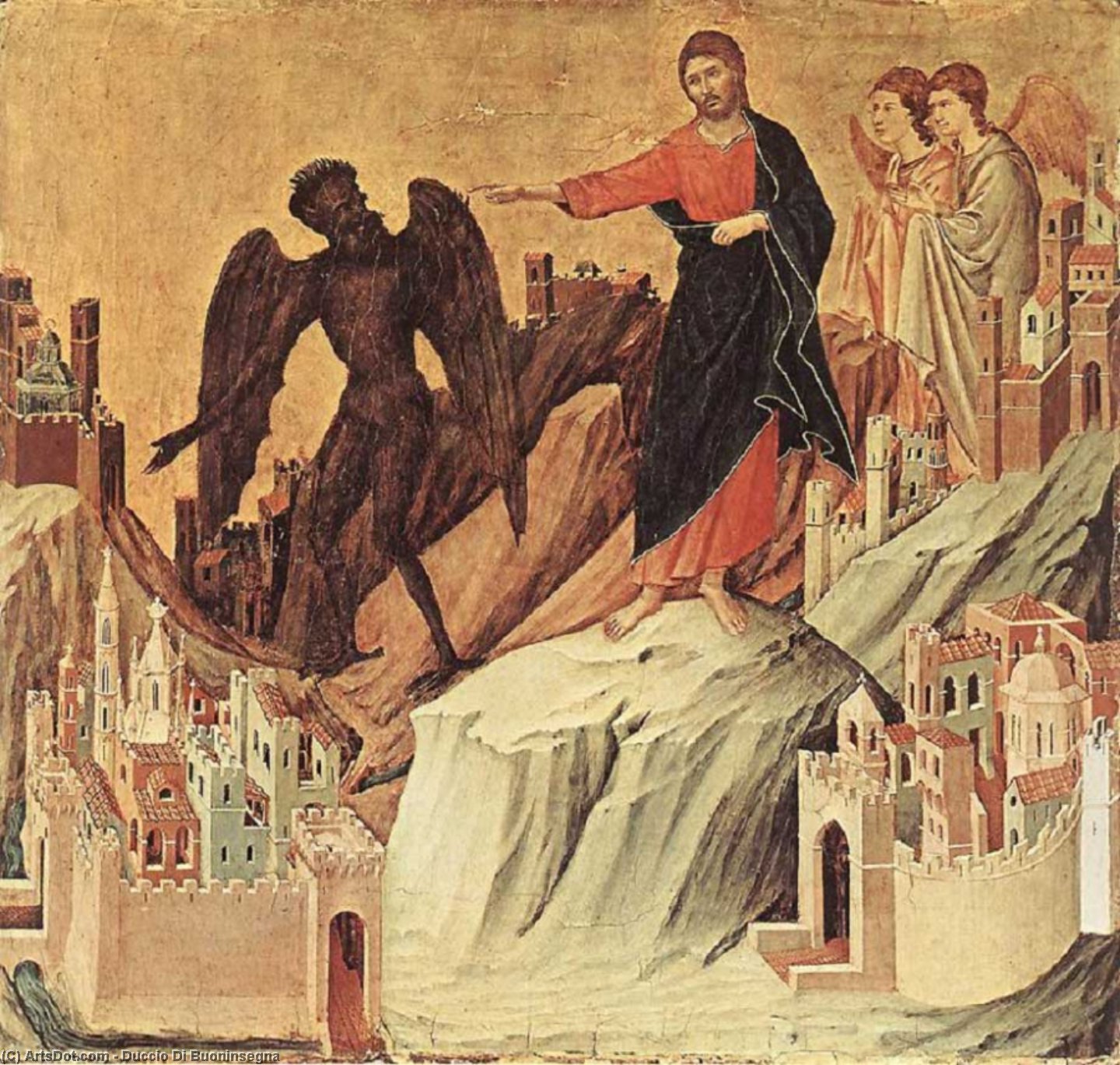 Wikioo.org - The Encyclopedia of Fine Arts - Painting, Artwork by Duccio Di Buoninsegna - Temptation on the Mount