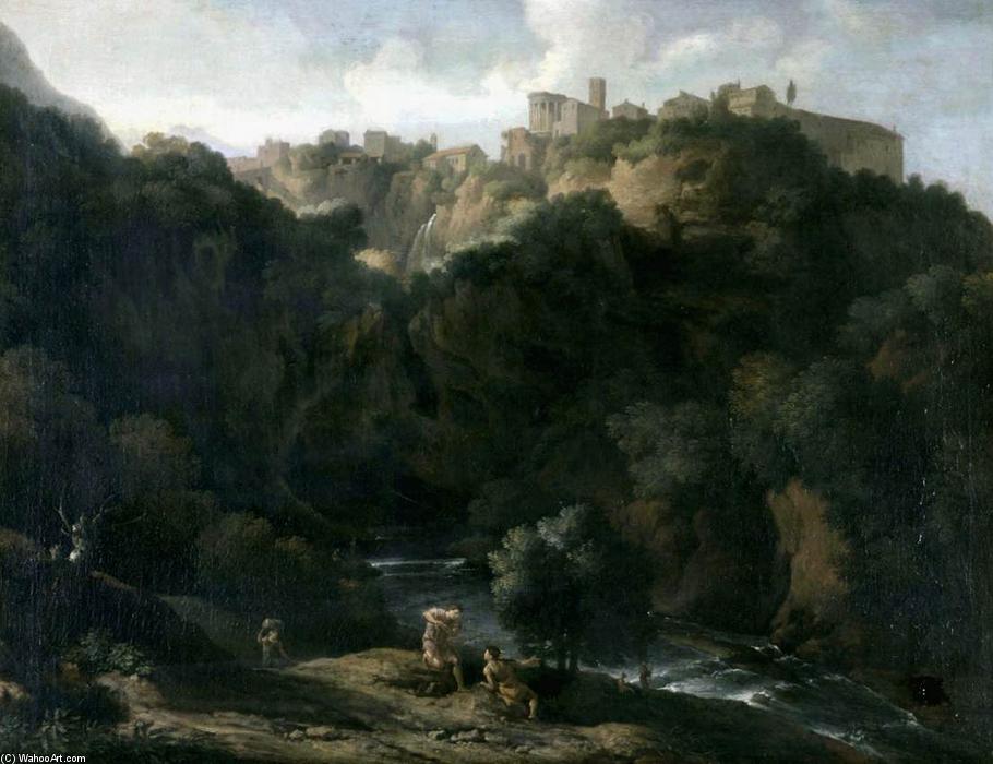 Wikioo.org - The Encyclopedia of Fine Arts - Painting, Artwork by Gaspard Dughet - A View of Tivoli, with the Teverone Flowing Beneath