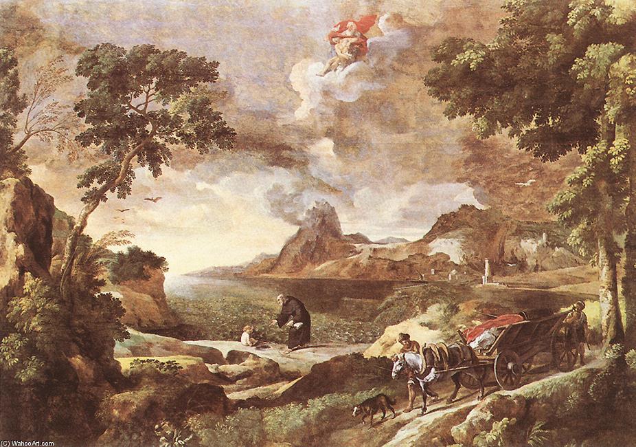 Wikioo.org - The Encyclopedia of Fine Arts - Painting, Artwork by Gaspard Dughet - Landscape with St Augustine and the Mystery