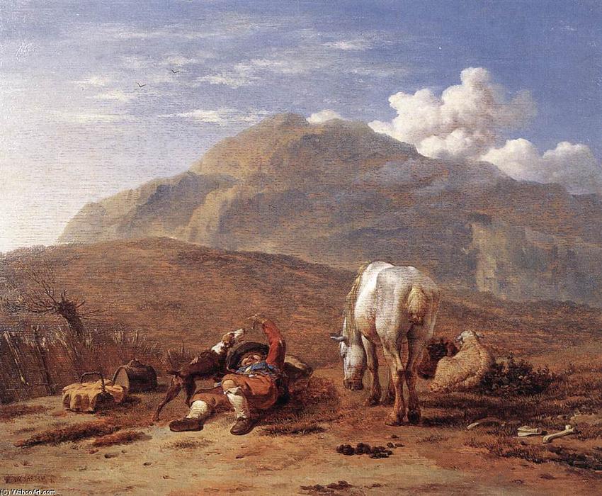 Wikioo.org - The Encyclopedia of Fine Arts - Painting, Artwork by Karel Dujardin - Italian Landscape with a Young Shepherd