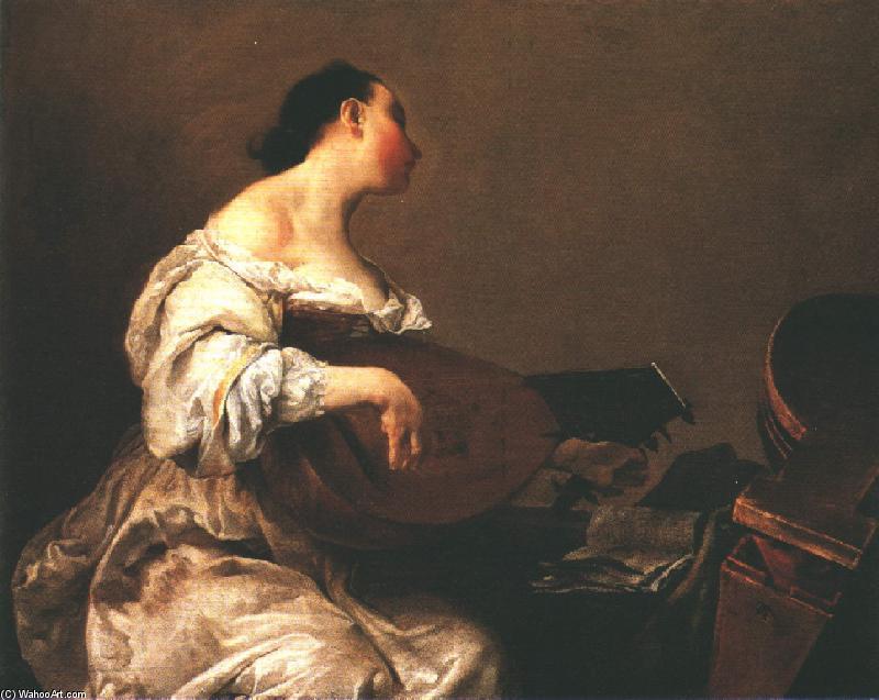 Wikioo.org - The Encyclopedia of Fine Arts - Painting, Artwork by Giuseppe Maria Crespi - Woman Playing a Lute