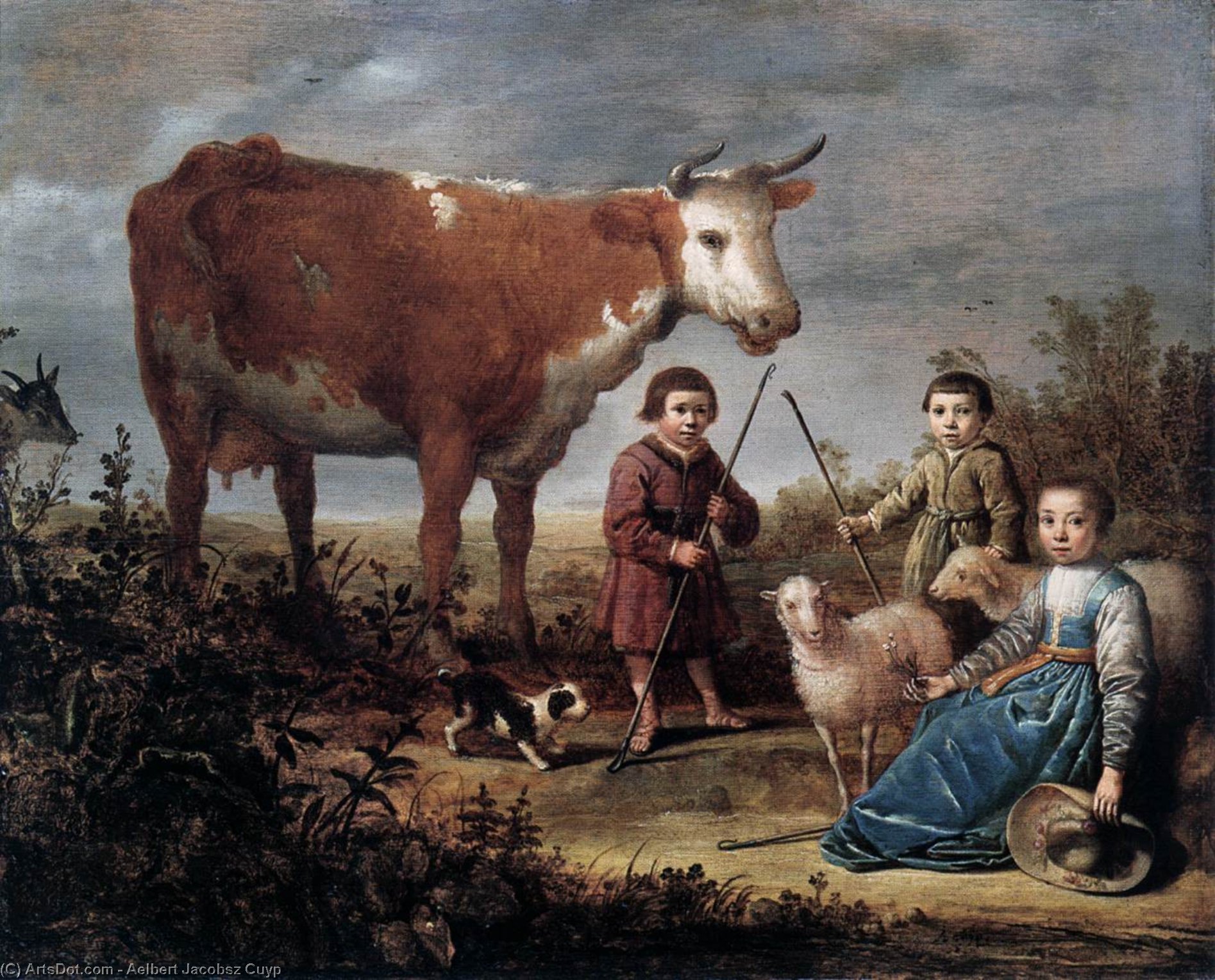 WikiOO.org - Encyclopedia of Fine Arts - Maľba, Artwork Aelbert Jacobsz Cuyp - Children and a Cow