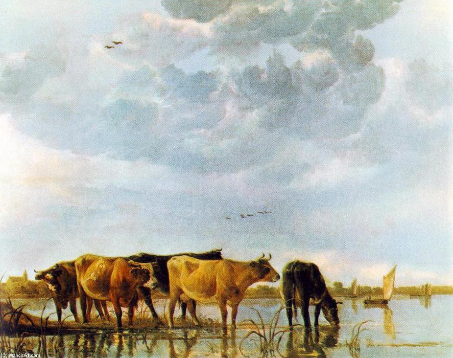 Wikioo.org - The Encyclopedia of Fine Arts - Painting, Artwork by Aelbert Jacobsz Cuyp - Cows in the Water