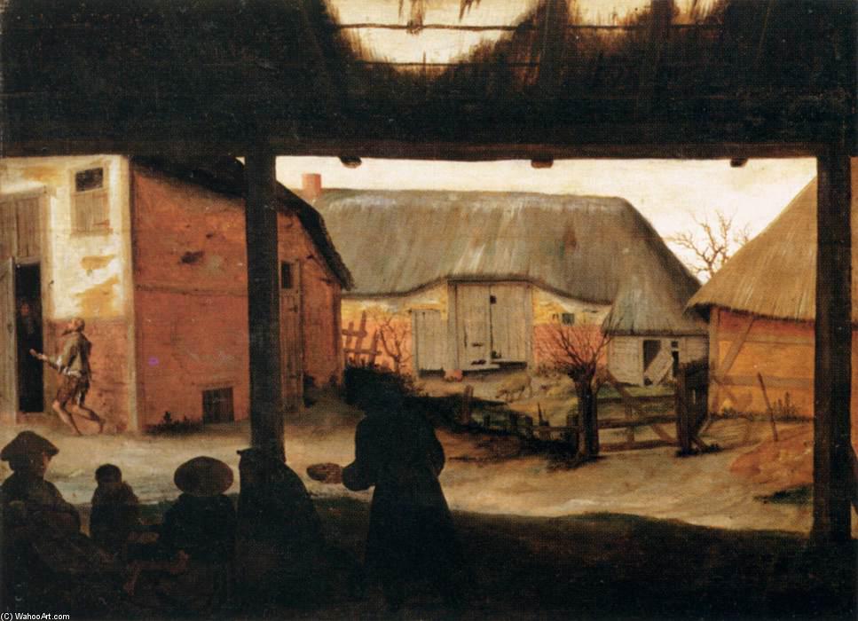 Wikioo.org - The Encyclopedia of Fine Arts - Painting, Artwork by Cornelis Van Dalem - Farmyard with a Beggar