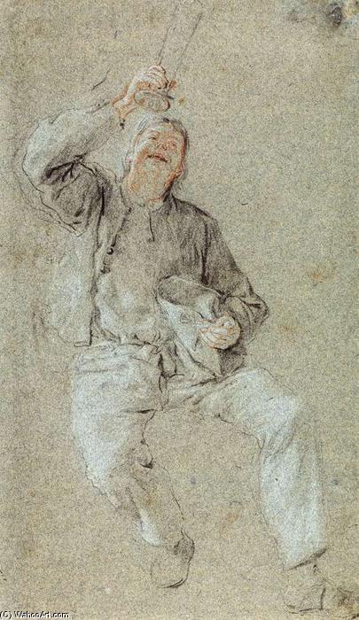 WikiOO.org – 美術百科全書 - 繪畫，作品 Cornelis Dusart -  年轻  男子  与 一个 上调 玻璃