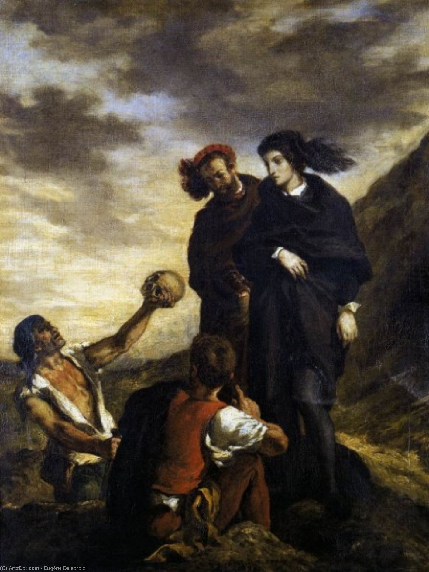 Wikioo.org - The Encyclopedia of Fine Arts - Painting, Artwork by Eugène Delacroix - Hamlet and Horatio in the Graveyard