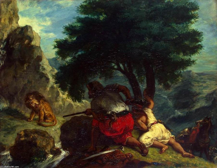 WikiOO.org - Enciklopedija dailės - Tapyba, meno kuriniai Eugène Delacroix - Lion Hunt in Morocco