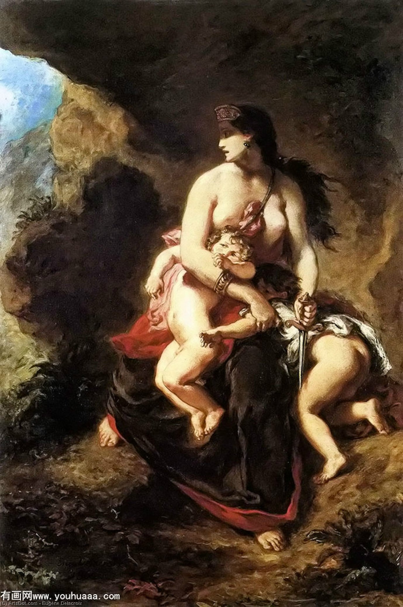 WikiOO.org – 美術百科全書 - 繪畫，作品 Eugène Delacroix - 美狄亚 约  到  杀  她  孩子